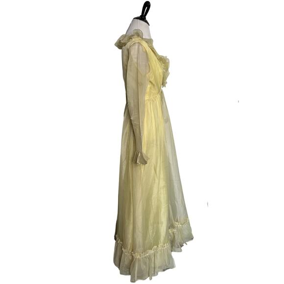 Vintage 1970s Pale Yellow Boho Hippie Age of Aquarius Emma Domb Maxi Dress Small - Picture 4 of 5
